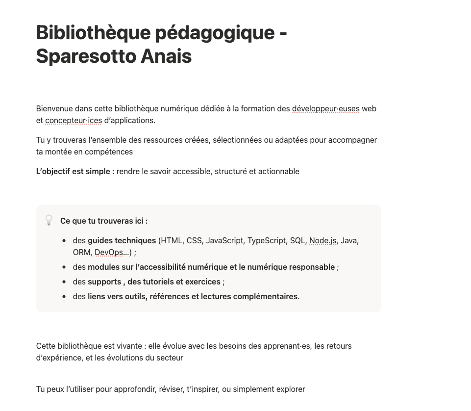 Aperçu de la bibliothèque pédagogique